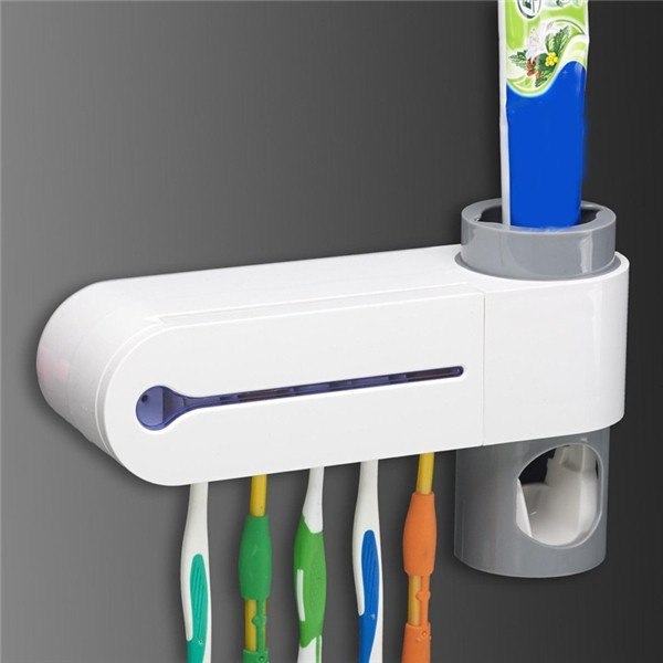 Lurrix 3-in-1 UV Toothbrush Holder with Toothpaste Dispenser