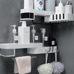 Lurrix Bathroom Corner Shelf – Wall Mounted Storage Rack with Sticky Hooks