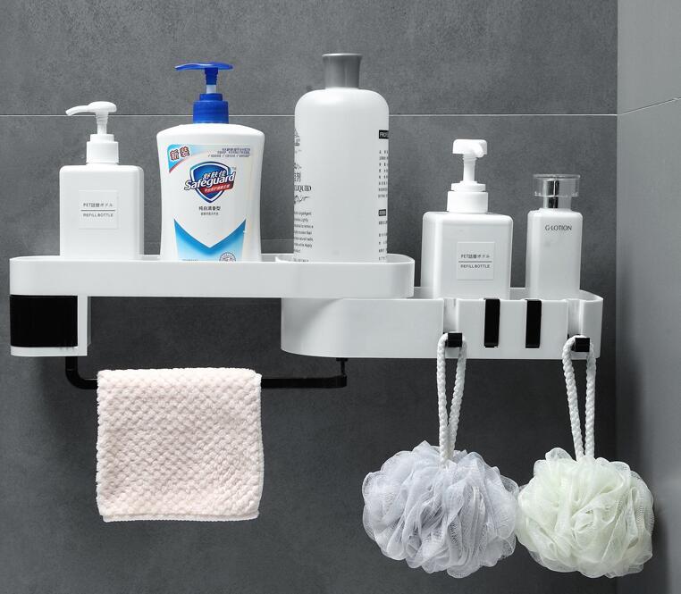 Lurrix Bathroom Corner Shelf – Wall Mounted Storage Rack with Sticky Hooks