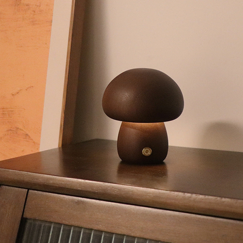 Wooden Mushroom LED Lamp – Touch Bedside Night Light | Lurrix