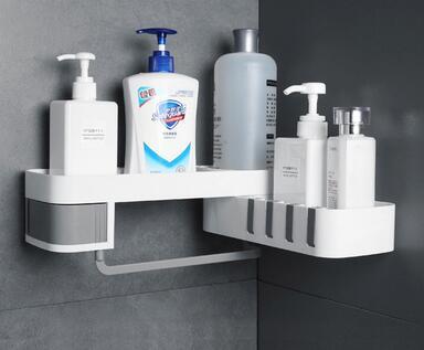 Lurrix Bathroom Corner Shelf – Wall Mounted Storage Rack with Sticky Hooks