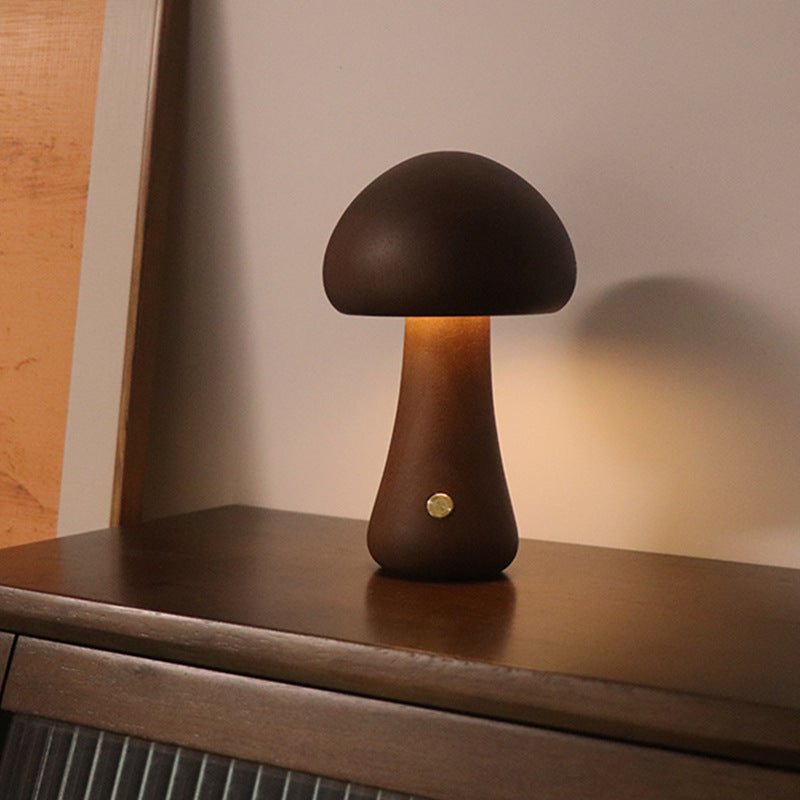 Wooden Mushroom LED Lamp – Touch Bedside Night Light | Lurrix