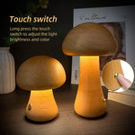 Wooden Mushroom LED Lamp – Touch Bedside Night Light | Lurrix