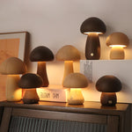 Wooden Mushroom LED Lamp – Touch Bedside Night Light | Lurrix