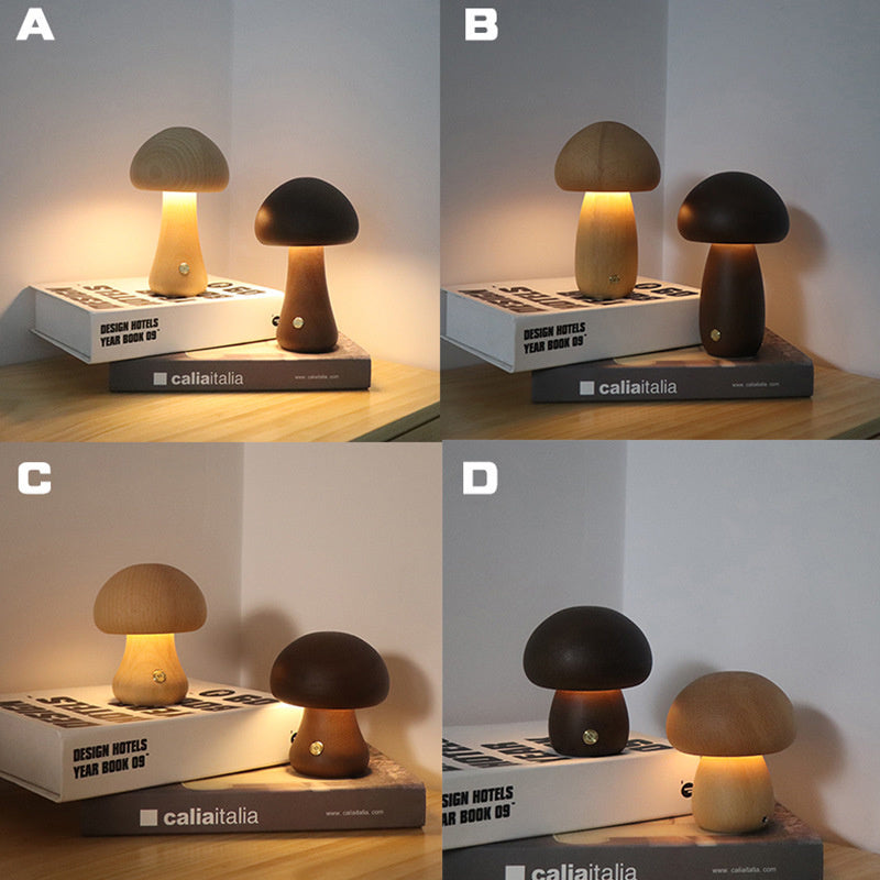 Wooden Mushroom LED Lamp – Touch Bedside Night Light | Lurrix